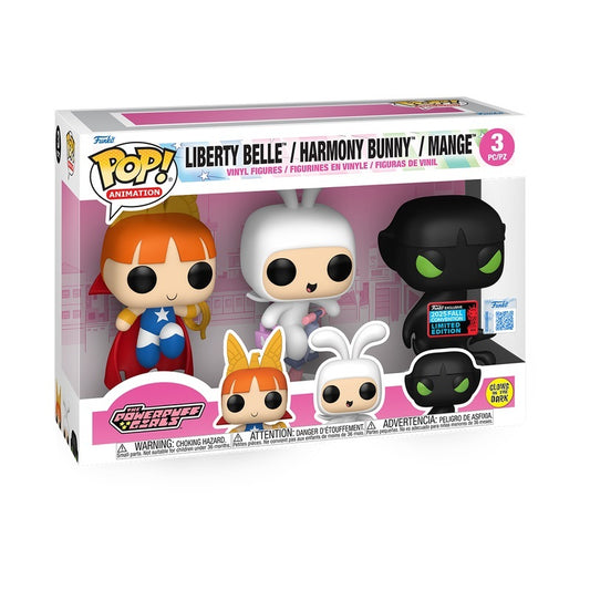 Funko POP Powerpuff Girls Liberty Belle / Harmony Bunny / Mange 3 Pack (GITD) 2025 Fall Convention Exclusive