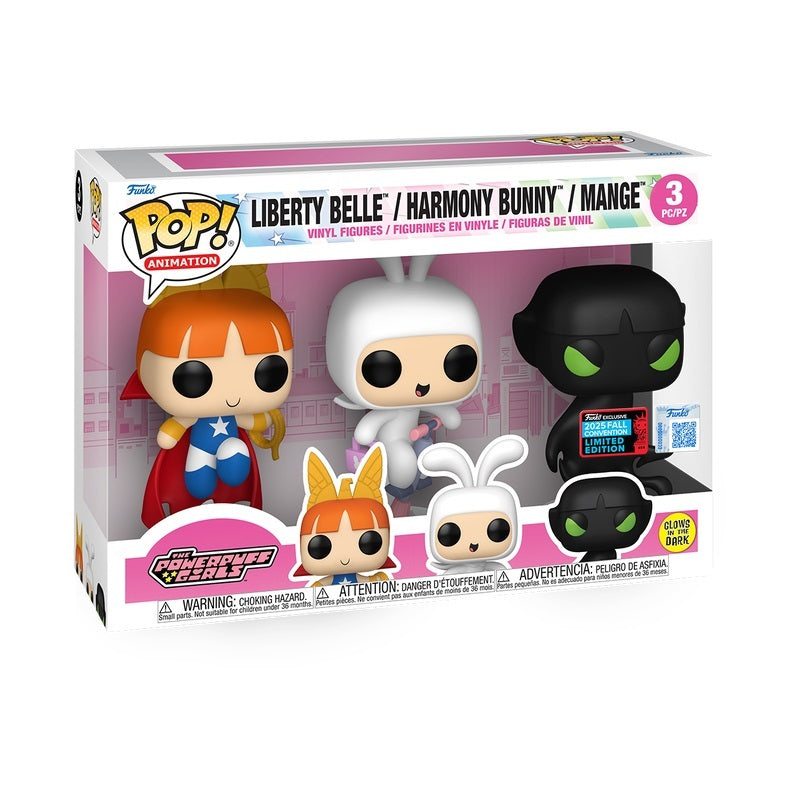 Funko POP Powerpuff Girls Liberty Belle / Harmony Bunny / Mange 3 Pack (GITD) 2025 Fall Convention Exclusive